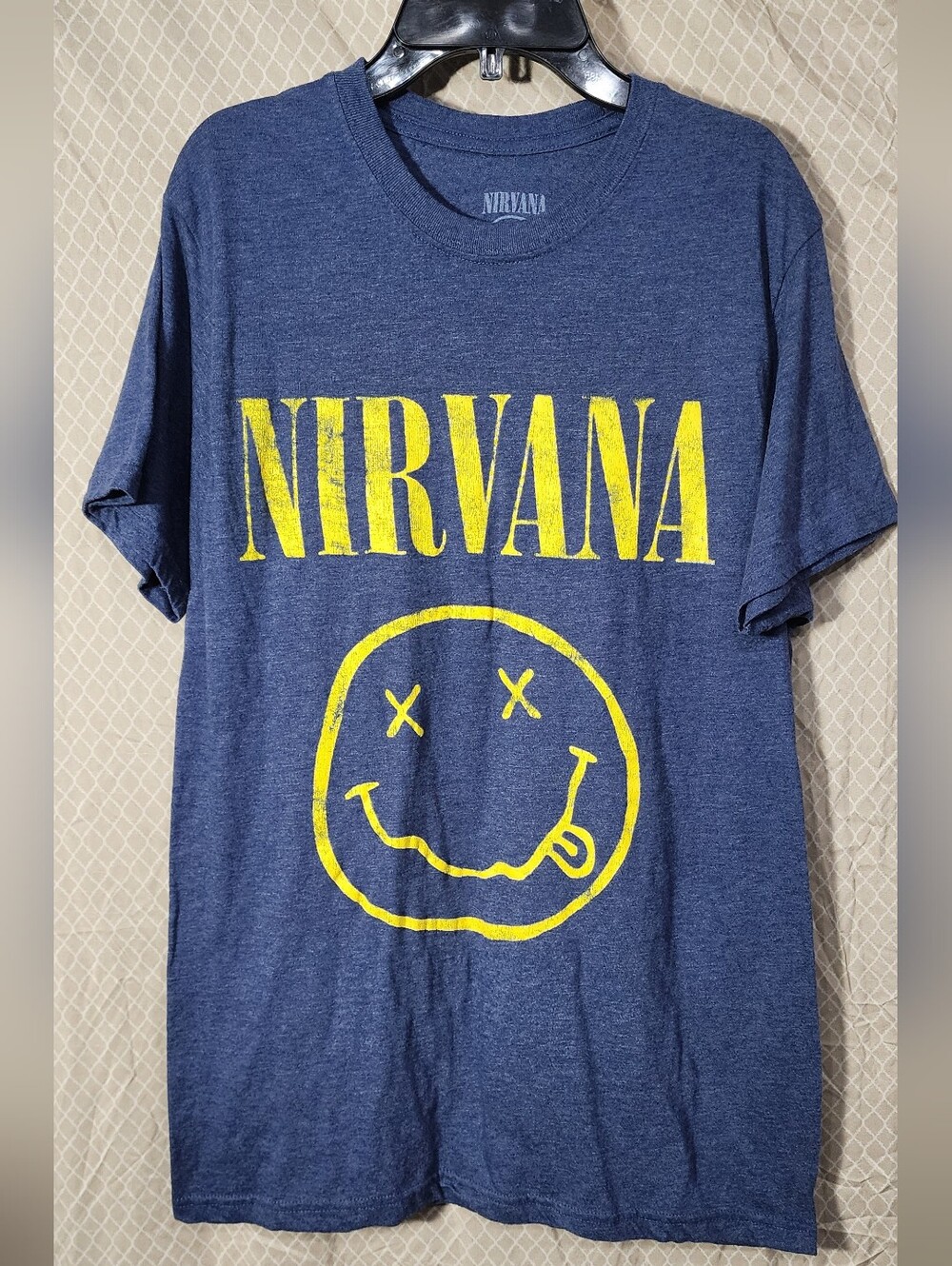 Nirvana 90s Kurt Cobain Smiley Face Grunge Rock Blue Tshirt Men's Medium Used